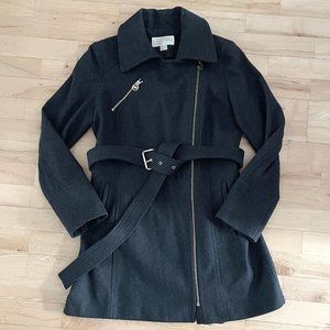 Michael Kors Belted Wool Coat (Size 6 :: Charcoal Grey)